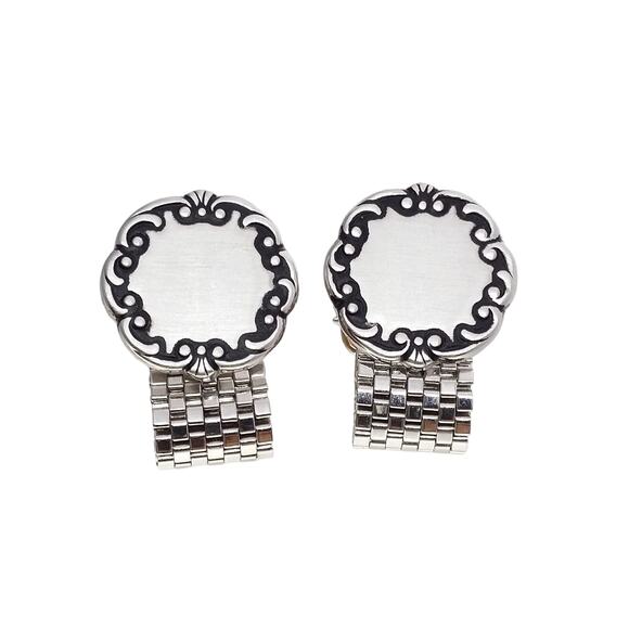 Silver & Gold Tone Cufflinks Engraved Mesh Wrap Sarah Coventry England Black - Picture 8 of 8